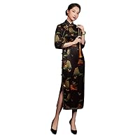 Qipao Women's Mulberry Silk Cheongsam Print Dress 3560