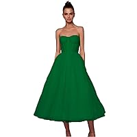 Women's Tea Length Sleeveless Bridesmaid Dress Simple V Neck Party Gowns Dark Green