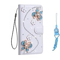 ZTE Blade A5 2020 Case, Bling Leather Filo Slots Wallet Flip Protective Phone case & Neck Strap [Kickstand] [Card Slots] [Magnetic Closure] for ZTE Blade A5 2020 Phone case (White Flower)