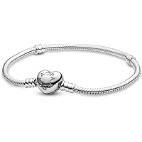 Heart Clasp Snake Chain PANDORA Jewelry Moments Charm Bracelet in Silver for Women 19 Cm, Mother's day