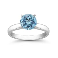 6mm 0.85 Carats Blue Topaz Solitaire Ring in Sterling Silver