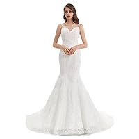Women's Beach Spaghetti Strap Wedding Dresses for Bride 2024 Boho Long Lace Mermaid Bridal Gowns for Wedding