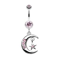 WildKlass Jewelry Glistening Moon and Star 316L Surgical Steel Belly Button Ring
