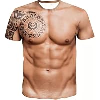 Men's FakeMuscle Short Sleeve T-Shirt 3D Printing Casual Funny Top Novelty Pattern Short-Sleeved Shirt T-Shirt