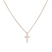 14k Rose Gold 7 Diamond .07tcw Small Diamond Religious Faith Cross Adjustable Necklace 18 Inch Jewelry for Women