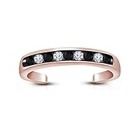 Created Round Cut Black & White Diamond in 925 Sterling Silver 14K Rose Gold Over Diamond Adjustable Band Toe Ring for Women's & Girl's