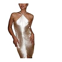 Dresses for Women 2024 Hollow Out Halter Bodycon Sparkly Dress Glitter Fringe Trim Metallic Date Night Party Dress