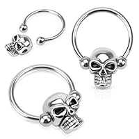 Septum Skull 12g 12 Gauge (1.6mm), 15mm Long - 316l Surgical Stainless Steel Nose Septum Captive Bead Bar Skull