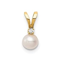 14k Gold Madi K 4 5mm White Near Round Freshwater Cultured Pearl CZ Cubic Zirconia Simulated Diamond Pendant Necklace Jewelry for Women