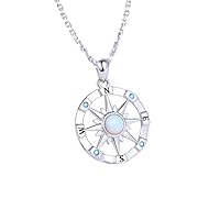 Genuine 925 Sterling Silver Elegant Opal Nautical Compass Pendant Necklace