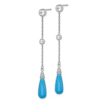 925 Sterling Silver Turquoise Cubic Zirconia CZ Post Drop Dangle Earrings