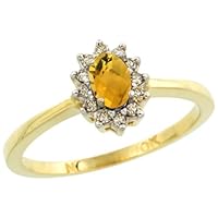 10k Yellow Gold Diamond Halo Whiskey Quartz Ring 0.25 ct Oval Stone 5x3 mm, 5/16 inch wide, sizes 5-10