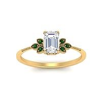 Choose Your Gemstone Leaf Diamond CZ Engagement Ring Yellow Gold Plated Emerald Shape Vintage Engagement Rings Matching Jewelry Wedding Jewelry Easy to Wear Gifts US Size 4 to 12