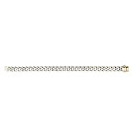 14k Gold Yellow Finish 9.5mm White Pave Curb Link Bracelet With Box Clasp and 1.02ct 1.1mm White Dia Jewelry for Women