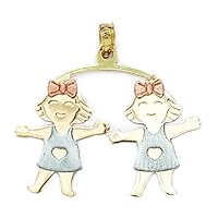 14k Yellow White and Rose Gold Girl And Girl Pendant Necklace Measures 30x32mm Jewelry for Women