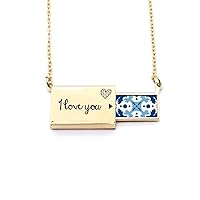 Blue Talavera Decorative Flower Ilustration Letter Envelope Necklace Pendant Jewelry