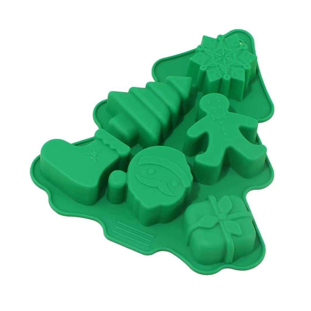 TAANI [5-Pack] Pouring Silicone Cake Model Christmas Tree 6-Hole Mold Baking Manual Baking Green