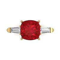Clara Pucci 3.50ct Cushion cut 3 stone Solitaire W/Accent Genuine Simulated Ruby Wedding Anniversary Bridal Ring 18K Yellow Gold