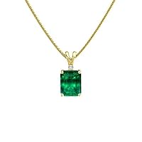 Emerald Cut Created Emerald 14k Yellow Gold Plated 925 Sterling Silver Solitaire Pendant Necklace for Her