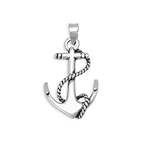 Oxidized 925 Sterling Silver Nautical Ship Mariner Anchor Wrapped In Rope Pendant Necklace Measures 15mm X 28mm Charm Jewelry for Women