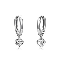 Kokoma CZ Heart Dangle Hoop Earrings for Women Girls 925 Sterling Silver Crystal Drop Love Heart Cartilage Earrings Huggie Hoops Dangling Chic Ear Jewelry