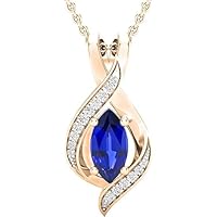 Sapphire & Diamond Marquise Lab Created Gemstone Necklace 0.50Ct 14k Rose Gold Plated