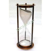 KHUMYAYAD 60 min brass sand timer brown antique finish, fully hand made vintage antique brass replica sand timer sand clock hour glass maritime nautical vint