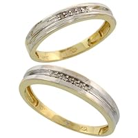10k Yellow Gold Diamond 2 Piece Wedding Ring Set His 4mm & Hers 3.5mm, Ladies Size 5