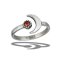 High Polish Crescent Moon Simulated Garnet Classic Ring Stainless Steel Band Sizes 6-10
