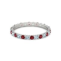 Ruby With Aquamarine Round 2.50 MM Eternity 925 Sterling Silver Women Band Ring Jewelry
