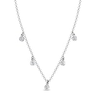 In Season Jewelry 925 Sterling Silver Cubic Zirconia Multi Charm Necklace For Little Girls, Preteens & Teens 16