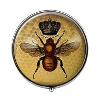 Bee Box/Pill case - Vintage Royal Crown Insect Art Pill Box/case - Three-Compartment Pill Box/Pill case