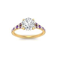 Choose Your Gemstone Round Split Halo Pave Diamond CZ Ring Yellow Gold Plated Round Shape Halo Engagement Rings Matching Jewelry Wedding Jewelry Easy to Wear Gifts US Size 4 to 12