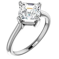 Mois 3 CT Asscher Cut Colorless Moissanite Engagement Ring Wedding/Bridal Ring, Diamond Ring, Anniversary Solitaire Halo Accented Promise Vintage Antique Gold Silver Ring Perfact for Gift