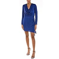 BCBGeneration Women's Fitted Mini Cocktail Dress Long Sleeve Draped Cowl Neck Adjustable Ruched Skirt with Tie