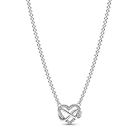 PANDORA Moments 392666C01-50 Sparkling Infinity Heart Necklace Sterling Silver with Zirconia Stones Size 50 cm, Sterling Silver, Cubic Zirconia