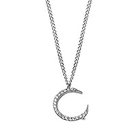 Created Round Cut White Diamond 925 Sterling Silver 14K White Gold Over Diamond Tiny Crescent Moon Pendant Necklace for Women's & Girl's