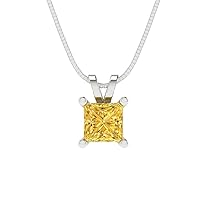 Clara Pucci 0.45ct Princess Cut Canary Yellow Simulated diamond Gem Solitaire Pendant With 16