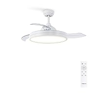 CREATE / Wind Clear, Ceiling Fan White with Lighting and Remote Control, Retractable Blades/Quiet, Timer, DC Motor, 40 W, Diameter 107 cm, Summer Winter Operation