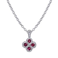 0.50 CT Round Created Ruby & Diamond Halo Flower Pendant Necklace 14K White Gold Finish