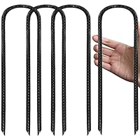 Eurmax USA U-Shaped-Rebar-Stakes-12-Inch, Ground Stakes Heavy Duty Trampoline Stakes Rebar Galvanized for Camping Tent Trampoline Accessories Dog Fence,Pack of 4(Black)