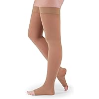 medi Assure 20-30 mmHg Thigh High Compression Stockings with Silicone Top Band – Open Toe Leg Circulation, Stockings for Women, Semi-Opaque Leg Support Compression Hosiery , Large, Beige