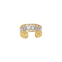 14k Yellow White Gold Shiny Sparkle Cut Two tone Cuff Type Toe Ring With Diamond Pattern Jewelry Gifts for Women