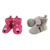 Hudson Baby Girl Cozy Fleece Booties 2-Pack, Pink Flamingo Neutral Gray, 18-24 Months