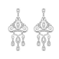 1.37 CT Round Created Diamond Cinderella Carriage Chandelier Earrings 14k White Gold Over