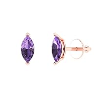1.0 ct Marquise Cut Solitaire Simulated Alexandrite Pair of Stud Everyday Earrings Solid 18K Pink Rose Gold Screw Back