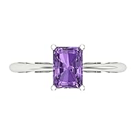 1.05 ct Radiant Cut Solitaire Genuine Simulated Alexandrite 4-Prong Stunning Classic Statement Ring 14k White Gold for Women