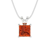 Clara Pucci 1.50 ct Princess Cut Genuine Red Simulated Diamond Solitaire Pendant Necklace With 16