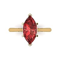 Clara Pucci 2.45ct Marquise Cut Solitaire Natural Scarlet Red Garnet 6-Prong Classic Designer Statement Ring 14k Yellow Gold for Women
