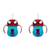 The First Years Spider-Man Trainer Straw Cup - Toddler Cups with Straw - Kids Water Bottles - 9 Months and Up - 7 Oz (Pack of 2)